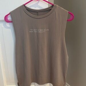 goodhyouman Taupe Sleeveless Muscle Tank with White Chest Text